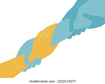 Color claro de la mano de sujeción en la ilustración vectorial plana. concepto de ayuda y apoyo.