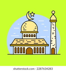 light color mosque illustration isolated with black thick outline