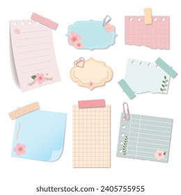 Colección de papel de notas de color claro con ilustración de flores de cerezo