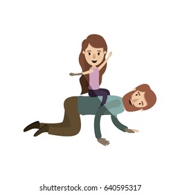 light color shading caricature bearded father with girl playing the horse on his back vector illustration