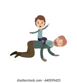 light color shading caricature bearded father with boy playing the horse on his back vector illustration