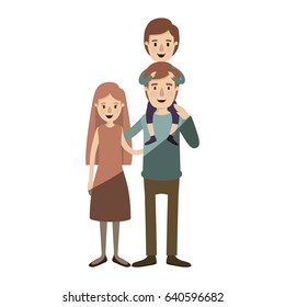 light color shading caricature family mother and father with boy on his back vector illustration