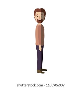 light color shading caricature full body male person with beard and moustache looking to side