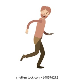 light color shading caricature full body man bearded running vector illustration