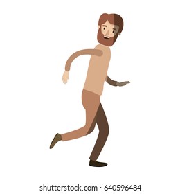 light color shading caricature full body man with beard and moustache running vector illustration