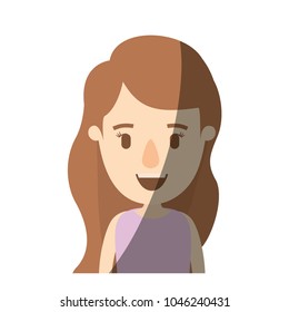 light color shading caricature half body girl with long wavy hair