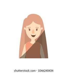light color shading caricature half body woman with long straight hair