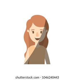 light color shading caricature half body woman with long wavy hair