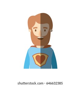 light color shading caricature half body super hero man with beard and moustache vector illustration