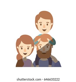 light color shading caricature half body family parents with boy on his back vector illustration
