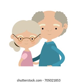 light color silhouette of half body couple elderly of grandmother with collected side hairstyle with grandfather with curly hair and glasses vector illustration