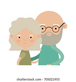 light color silhouette of half body couple elderly of grandmother with with wavy hair and bald bearded grandfather with glasses vector illustration