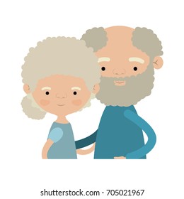 light color silhouette of half body couple elderly of grandmother with curly hair with grandfather with beard vector illustration