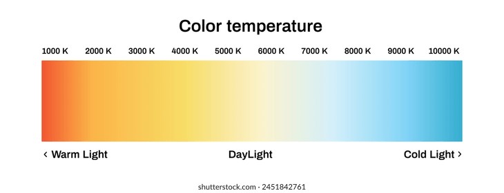 Escala de temperatura de color claro. Diagrama led con diseño de Vector de infografías de espectro frío y halógeno de espectro cálido y diurno