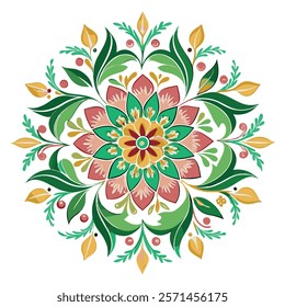 Light Color Variation Flower Mandala Design on White Background