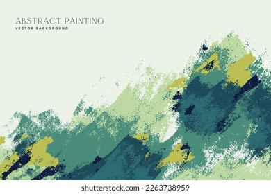 Fondo vectorial de color claro con colores verdes dibujados a mano, manchas abstractas y trazos de pincel con espacio de copia en la parte superior. Fondo artístico.