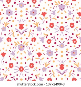 Light colored girly meadow seamless vector pattern. Surface print design for fabrics, stationery, scrapbook paper, gift wrap, textiles, home decor, and packaging.