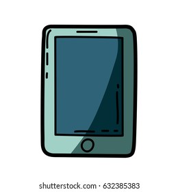 light colored hand drawn silhouette of tablet device with half shadow vector illustration