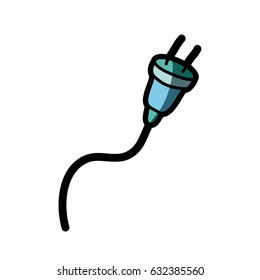 light colored hand drawn silhouette of plug connector with cord with half shadow vector illustration