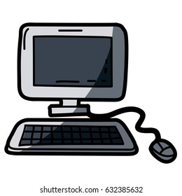 light colored hand drawn silhouette of desktop computer with half shadow vector illustration