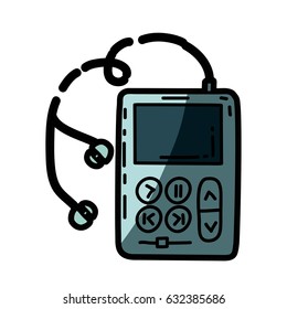 light colored hand drawn silhouette of portable music device with half shadow vector illustration
