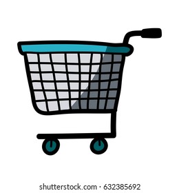 light colored hand drawn silhouette of supermarket shopping cart with half shadow vector illustration