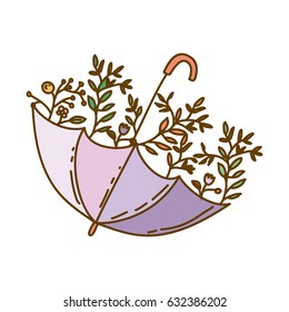 light colored hand drawn silhouette of umbrella with plants vector illustration