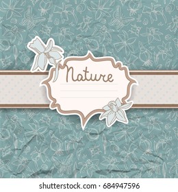 Light colored nature background with flowers and dotted ribbon on flowers placer vector illustration