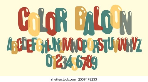 light colored rounded simple font on the theme of balloons. A set of letters and numbers of the Latin alphabet.