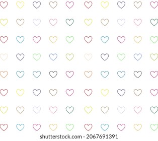 Light colored small hearts on a white background. abstract pattern design with colorful stroke on heart