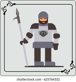 Light colored spear man with pike chain mail armor & a crest on his chest