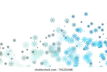 Light colored vector cover with beautiful snowflakes. Snow on blurred abstract background with gradient. New year design for your ad, poster, banner.