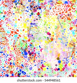 Light colorful seamless background. Spots, blots, stripes and different shapes.