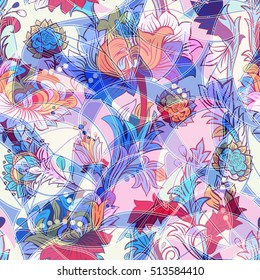 Light colorful seamless pattern. Colorful flowers elegant wallpaper