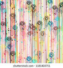 Light colorful striped seamless texture with decorative elements. Abstract vector background for web page, banners backdrop, fabric, home decor, wrapping