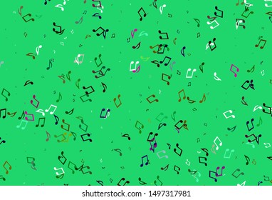 Light colorful vector background with music symbols. Shining illustration of colorful gradient music notes. Modern design for wallpapers.