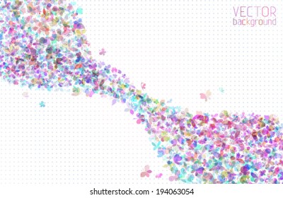 Light colorful vector butterflies background. Abstract wave of various butterflies silhouettes on white background. There is place for your text.