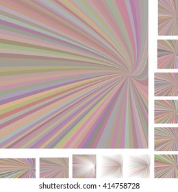 Light colorful vector ray burst design background set. Different color, gradient, screen, paper size versions.
