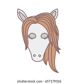 light colors of front face of female horse with closed eyes and mane vector illustration