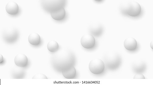 Light Coloured Background With White Balls, Blur Effect. 3d Round Spheres. Geometric Design Elements Circle Ball Pattern. Flying Shapes In Empty Space. Design For Poster, Banner, Placard. Vector