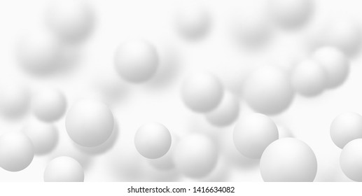 Light coloured Background with white balls, blur effect. 3d round spheres. Geometric design elements circle ball pattern. Flying shapes in empty space. Design for poster, banner, placard. vector