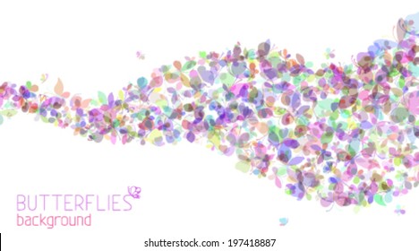 Light colourful vector butterflies background. Abstract wave of various butterflies silhouettes on white background. There is place for your text.