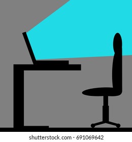 Light Comes out of a Laptop in a Dark Room, Concept - Possibilities, Knowledge, Loneliness