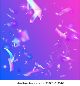 Light Confetti. Disco Prismatic Illustration. Blue Party Effect. Kaleidoscope Glare. Laser Burst. Flying Foil. Iridescent Background. Digital Art. Violet Light Confetti
