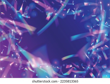 Light Confetti. Luxury Art. Modern Foil. Cristal Sparkles. Pink Disco Background. Retro Realistic Wallpaper. Bokeh Glare. Shiny Prism. Blue Light Confetti