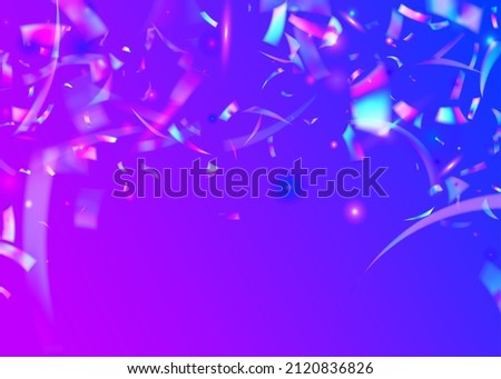 Light Confetti. Purple Party Background. Flying Foil. Laser Abstract Illustration. Luxury Art. Iridescent Glare. Neon Texture. Shiny Burst. Violet Light Confetti
