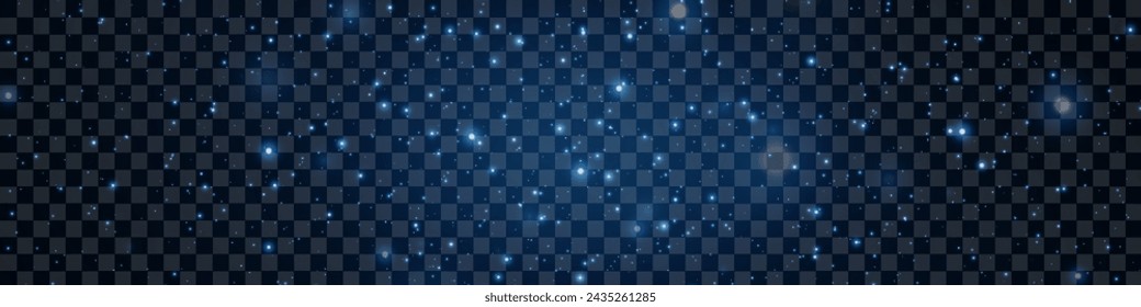 Helles Konfetti und funkelnde blaue Lichter. Staub- und Lichtteilchen. Auf einem transparenten Hintergrund.