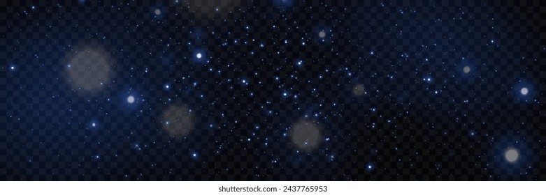 Light confetti and sparkling blue lights. Particles of dust and light. On a transparent background.