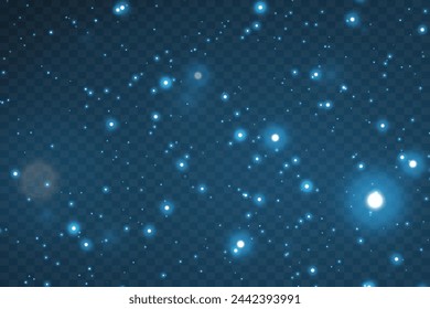 Light confetti and sparkling blue lights. Particles of dust and light. On a transparent background.