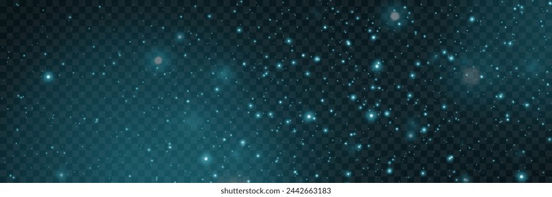 Light confetti and sparkling blue lights. Particles of dust and light. On a transparent background.